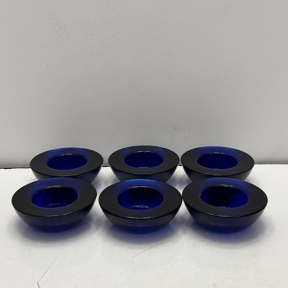 Set of 6 Iittala Finland Ballo Cobalt Blue Glass Votive Tea Light Candle Holder